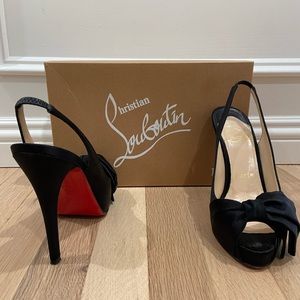 Christian Louboutin Suede slingback heels with bow detail, Size 37